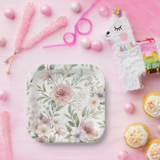 Blume Muster Zeichnend Pastellfarbe Pappteller