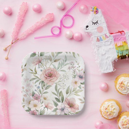 Blume Muster Zeichnend Pastellfarbe Pappteller (Party)