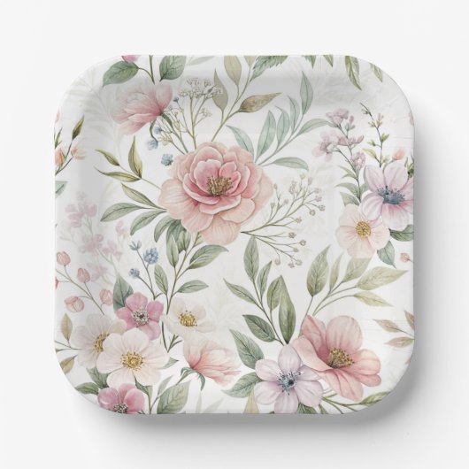 Blume Muster Zeichnend Pastellfarbe Pappteller (Vorderseite)