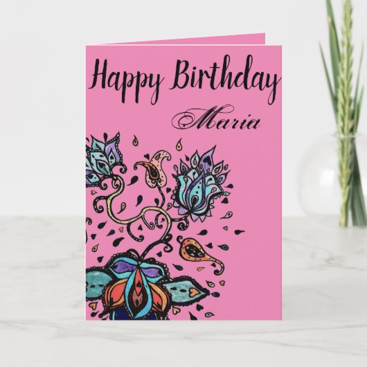 Blume nach Name Happy Birthday Design anpassen Karte (Vorderseite)