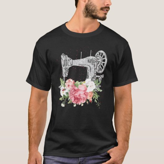 Blume Nähmaschine Handwerk Seamress Vintag e T-Shirt (Vorderseite)