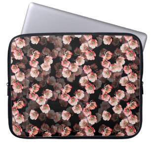 Blume nahtlose Muster Blüte auf schwarz Laptopschutzhülle