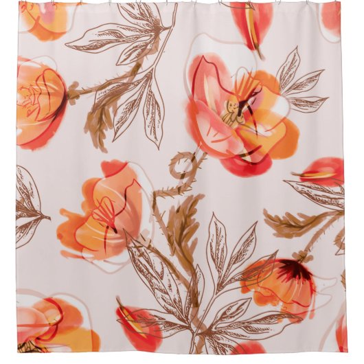 Blume Nahtloses Muster auf Beige Backgr Duschvorhang (Vorderseite)