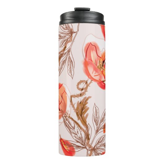 Blume Nahtloses Muster auf Beige Backgr Thermosbecher (Vorderseite)