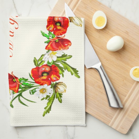 Blume + Name hinzufügen / Text / Farbe Geschirrtuch (Viertel Falte)