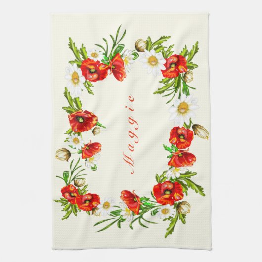 Blume + Name hinzufügen / Text / Farbe Geschirrtuch (Vertikal)