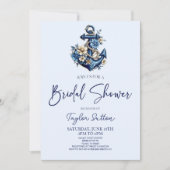 Blume Nautical Blue Anchor Brautparty Einladung (Vorderseite)