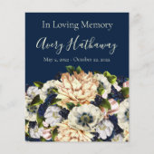 Blume Navy Background Beerdigung Gedenkfeier Flyer (Vorderseite)