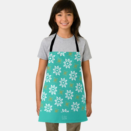 Blume Navy Orange Minimal Muster Schürze (Insitu)