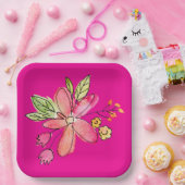 Blume Neon Pink Pappteller (Party)