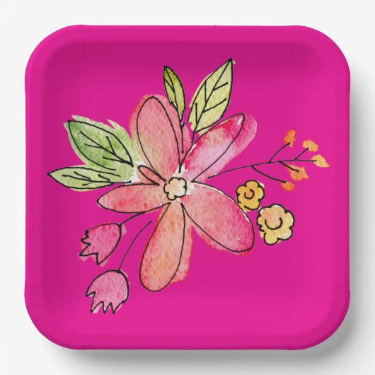 Blume Neon Pink Pappteller (Vorderseite)