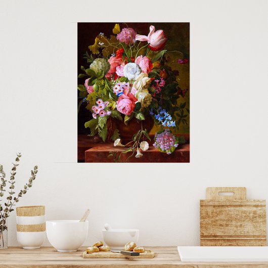 Blume noch Leben der Rose Tulippen und Hyazinthen Poster (Küche)