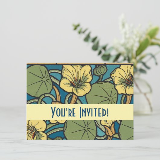 Blume Nouveau Pattern Einladung (Stehend Vorderseite)