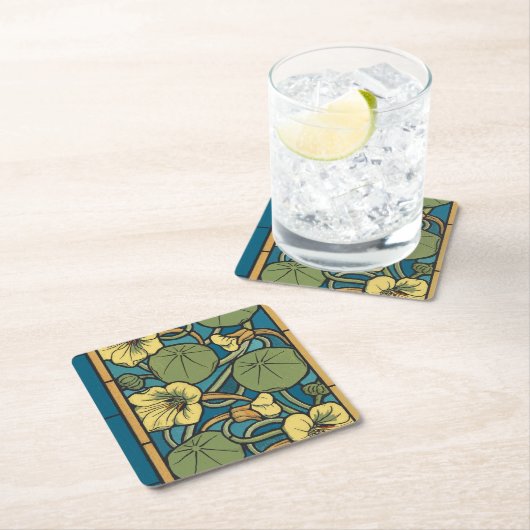 Blume Nouveau Pattern Rechteckiger Pappuntersetzer (Vor Ort)