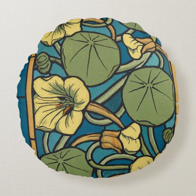 Blume Nouveau Pattern Rundes Kissen (Vorderseite)