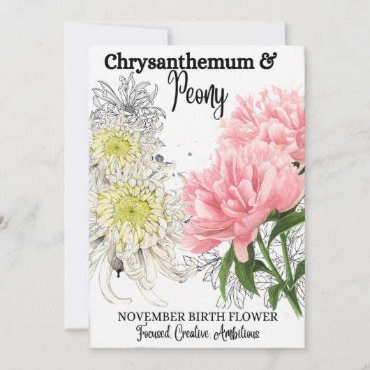 Blume, November, Chrysanthemum, Peony Feiertagskarte (Vorderseite)
