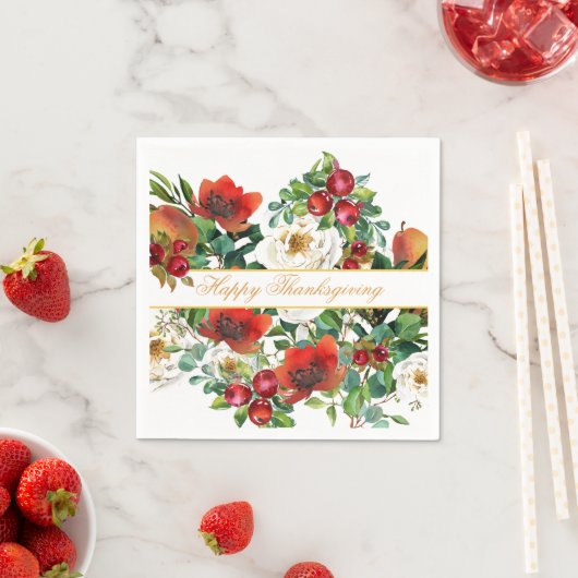 Blume, Obst und rote Berries Erntedank Serviette (Beispiel)