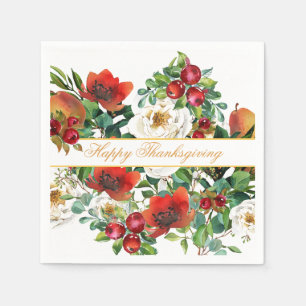 Blume, Obst und rote Berries Erntedank Serviette