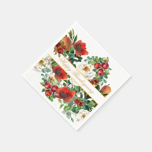 Blume, Obst und rote Berries Erntedank Serviette (Ecke)