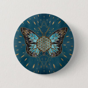 Blume of Life Butterfly - Blauer Edelstein und Gol Button