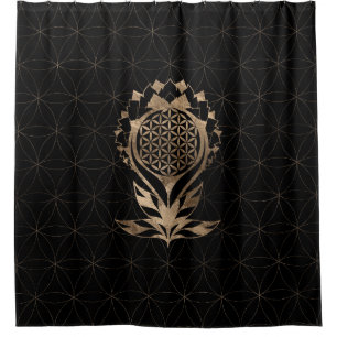 Blume of Life Lotus - Schwarz und Gold Duschvorhang