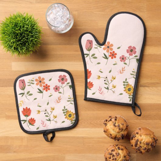 Blume Ofenhandschuh & Topflappen-Set (Oben Unten)