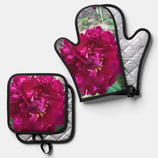 Blume Ofenhandschuh & Topflappen-Set (Vorderseite/Rückseite)