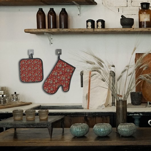 Blume Ofenhandschuh & Topflappen-Set