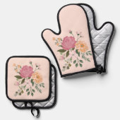 Blume Ofenhandschuh & Topflappen-Set (Vorderseite/Rückseite)