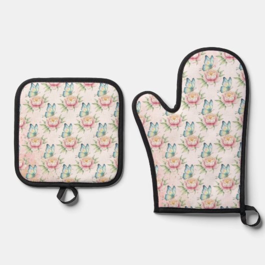 Blume Ofenhandschuh & Topflappen-Set (Vorderseite)