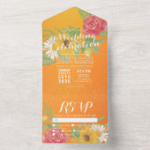 Blume Orange Gold Glitzer Wedding RSVP All In One Einladung (Innen Boden)