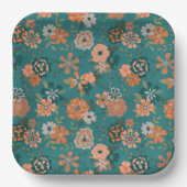 Blume Orange Green Botanic Pattern Event Pappteller (Vorderseite)