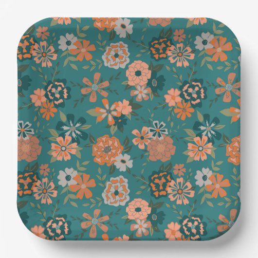 Blume Orange Green Botanic Pattern Event Pappteller (Vorderseite)