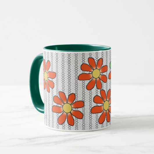 Blume Orange Green zu Binärkode Tasse (Vorderseite Links)