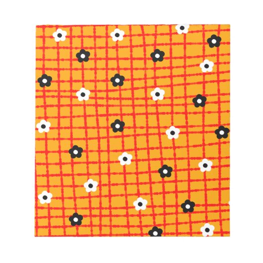 Blume Orange Red Karo Pattern Vibrann Notizblock (Vorderseite)