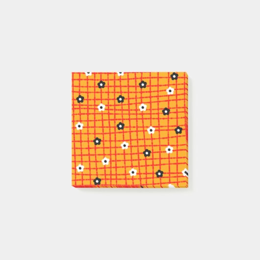 Blume Orange Red Karo Pattern Vibrann Post-it Klebezettel (Vorderseite)
