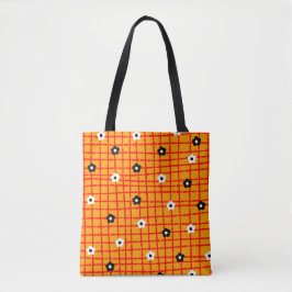 Blume Orange Red Karo Pattern Vibrann Tasche