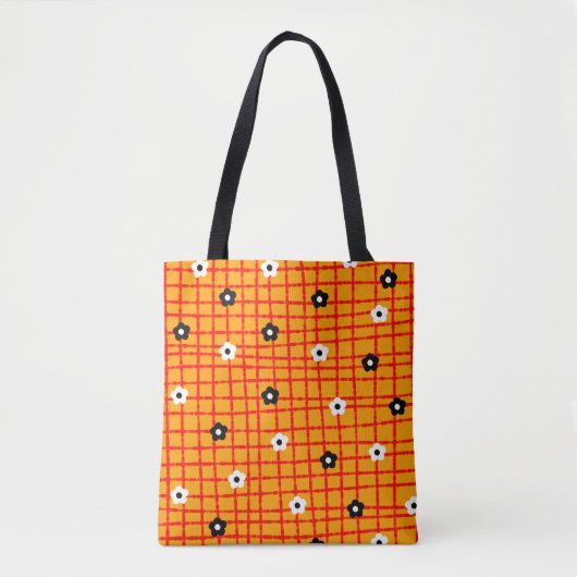 Blume Orange Red Karo Pattern Vibrann Tasche (Vorderseite)