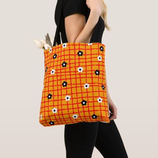 Blume Orange Red Karo Pattern Vibrann Tasche (Von Nahem)