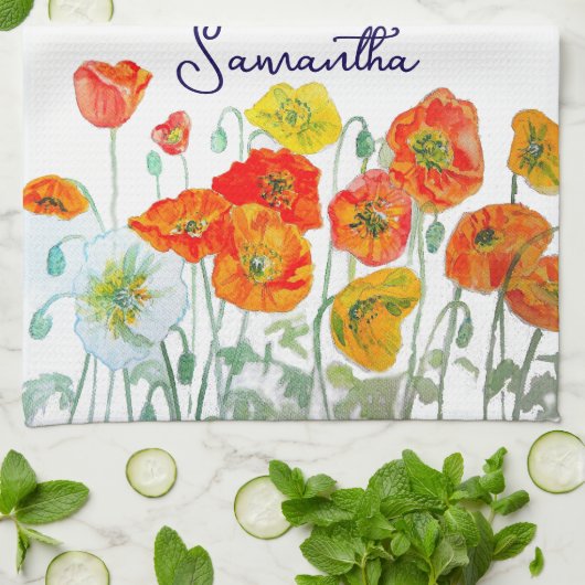 Blume Orange Rot Island Mohnblumen Kunst, Dichtung Geschirrtuch (Gefaltet)