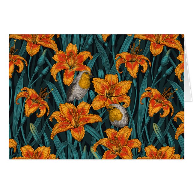 Blume, orange und blau (Vorderseite (Horizontal))