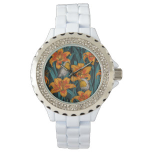 Blume, orange und blau armbanduhr