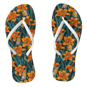 Blume, orange und blau badesandalen