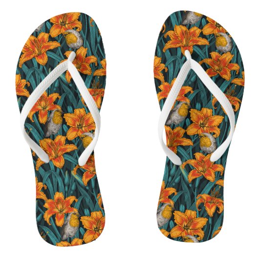 Blume, orange und blau badesandalen (Fußbett)
