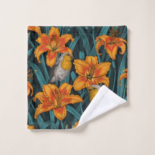 Blume, orange und blau badhandtuch set (Waschlappen)