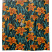 Blume, orange und blau duschvorhang (Vorderseite)