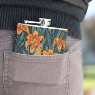 Blume, orange und blau flachmann