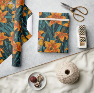 Blume, orange und blau geschenkpapier