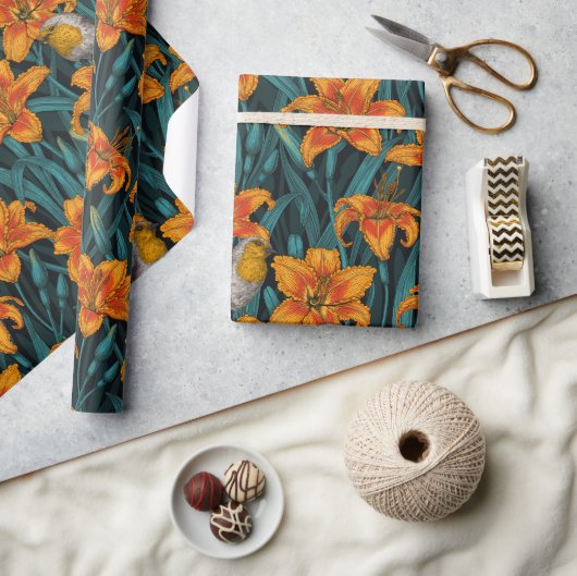 Blume, orange und blau geschenkpapier (Basteln)