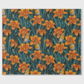 Blume, orange und blau geschenkpapier (Flach)